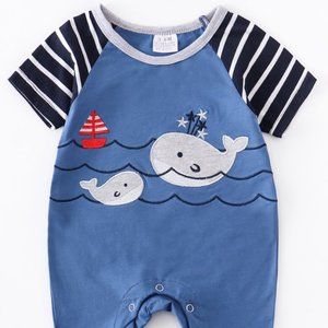 NWT Infant Boys Size 0-3 Month Blue Whale Shorts Jumper